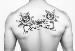 Hip hop religious rest in peace with roses and a banner for a name arm tattoo tattoo idea
