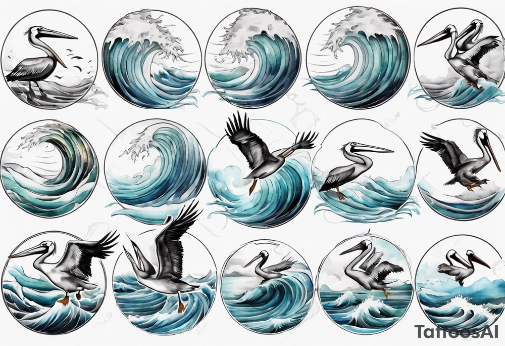 Waves with pelicans tattoo idea