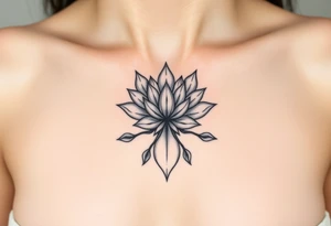 Symmetrical Lotus unalome with stems and leaves underboob tattoo idea
