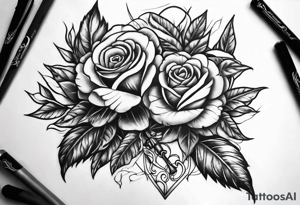 Dagger stabbing roses tattoo idea