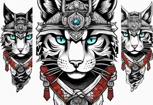 Calf tattoo of a samurai cat tattoo idea