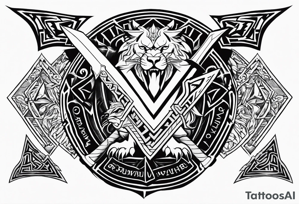 Valhalla sword shield axe Valknut dragon lion tattoo idea Valhalla sword shield axe Valknut dragon lion tattoo idea