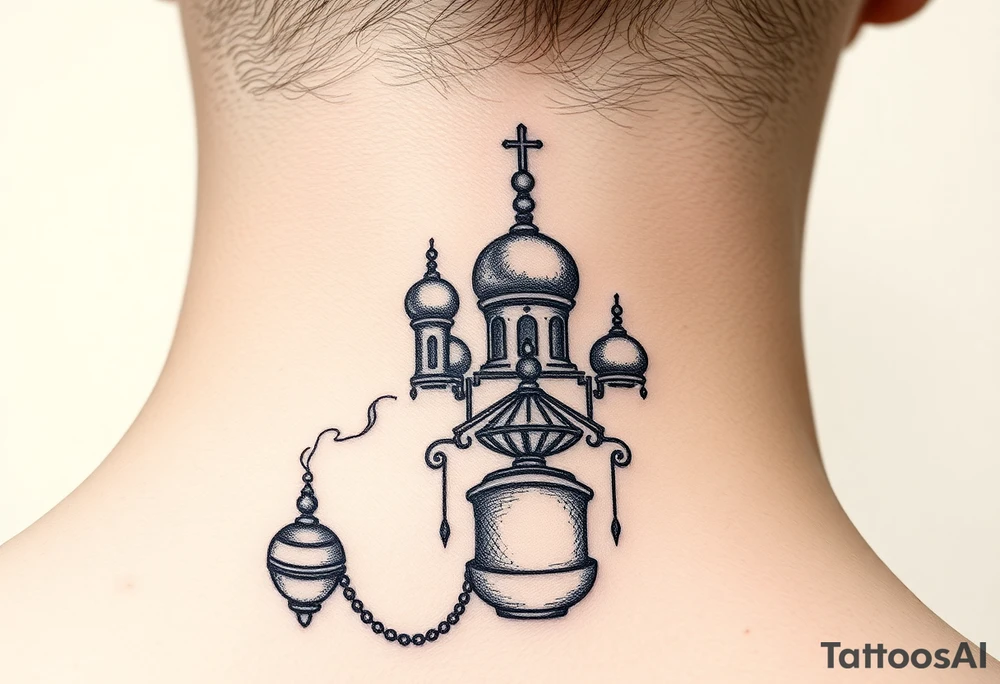 russian orthodox thurible chains with incense burning outside a russian orthodox domes church tattoo idea