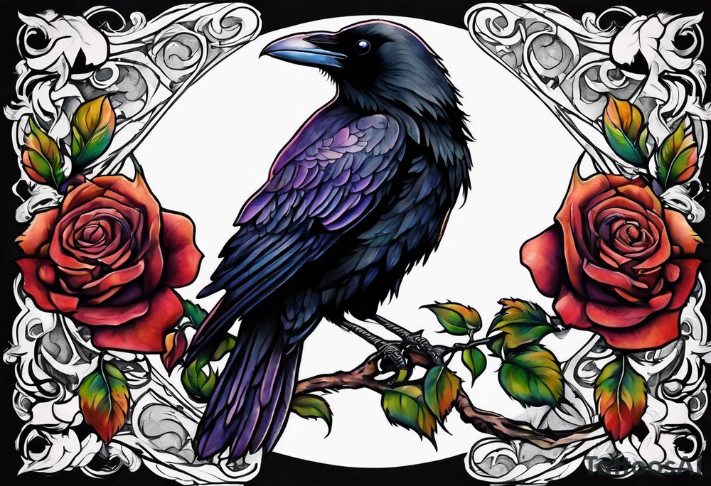 Raven holding  rose   by stem tattoo idea