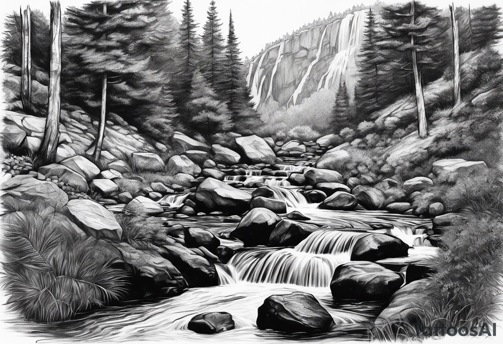 Stream going to waterfall from path tattoo idea