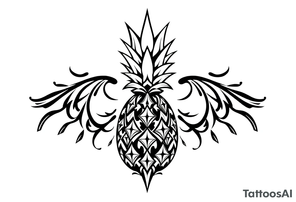 pineapple with diamonds  and magestic, crown, vagina, anus, pubic tattoo idea