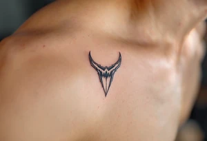 hark Tooth Hook – A sharp, menacing hook made of bone white with dark gray details, designed to resemble a shark tooth, symbolizing danger and the excitement of deep-sea fishing. tattoo idea