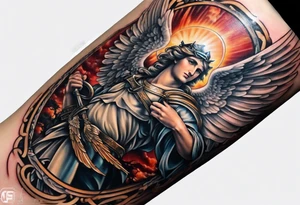 forearm sleeve of michael the archangel tattoo idea