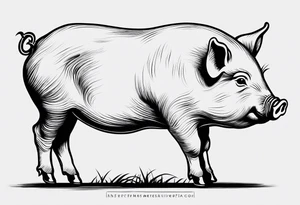minimalist tattoo of a cute pig or piglet that contains text: "friends. not food" 

only very thin lines. no shading. black and white only tattoo idea
