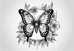 Butterfly wrap tattoos with large centre piece with moon and floral theme. Bracelet around ankle show on higher ankle tattoo idea