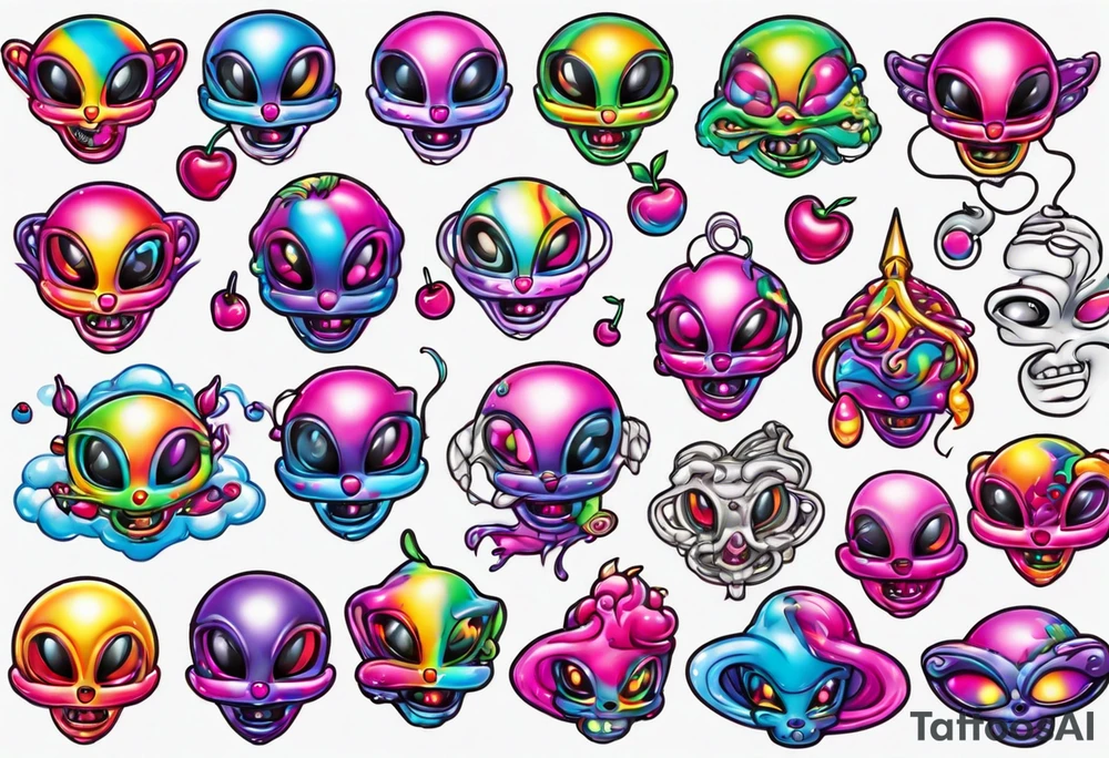 Lisa Frank cherry alien tattoo idea