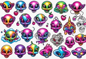 Lisa Frank cherry alien tattoo idea