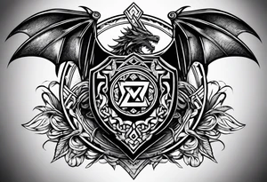 Valhalla sword shield dragon axe Valknut tattoo idea