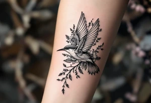 Diving bird with floral tattoo idea