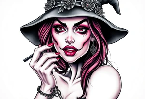 Evil Witch young woman putting scary make up on tattoo idea