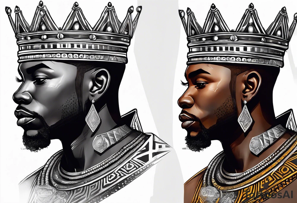 Black-skinned african king with a small silver crown tattoo idea