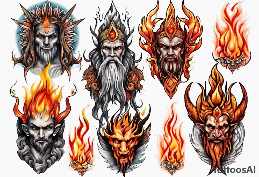 Spiritual gods on fire tattoo idea