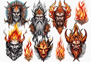 Spiritual gods on fire tattoo idea