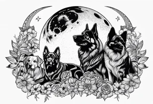 Blacked out dogs under moon tattoo idea