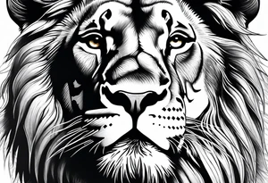 Front facing Powerful lion up close with nature in background tattoo idea