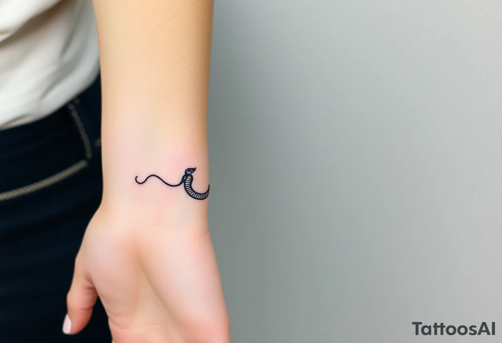 I want a small simple silhouette lines black and white wrist princess like girl snake tattoo that has number 12821 on its body along and also I want it to represent feminine energy crown queen Cycle tattoo idea