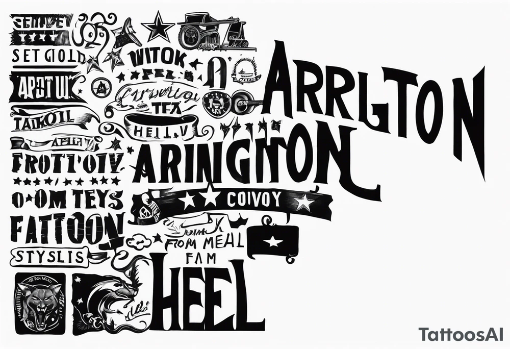 a pantera tattoo with the overhead text saying "COWBOYS FROM HELL" and the bottom text saying "ARLINGTON, TX" tattoo idea