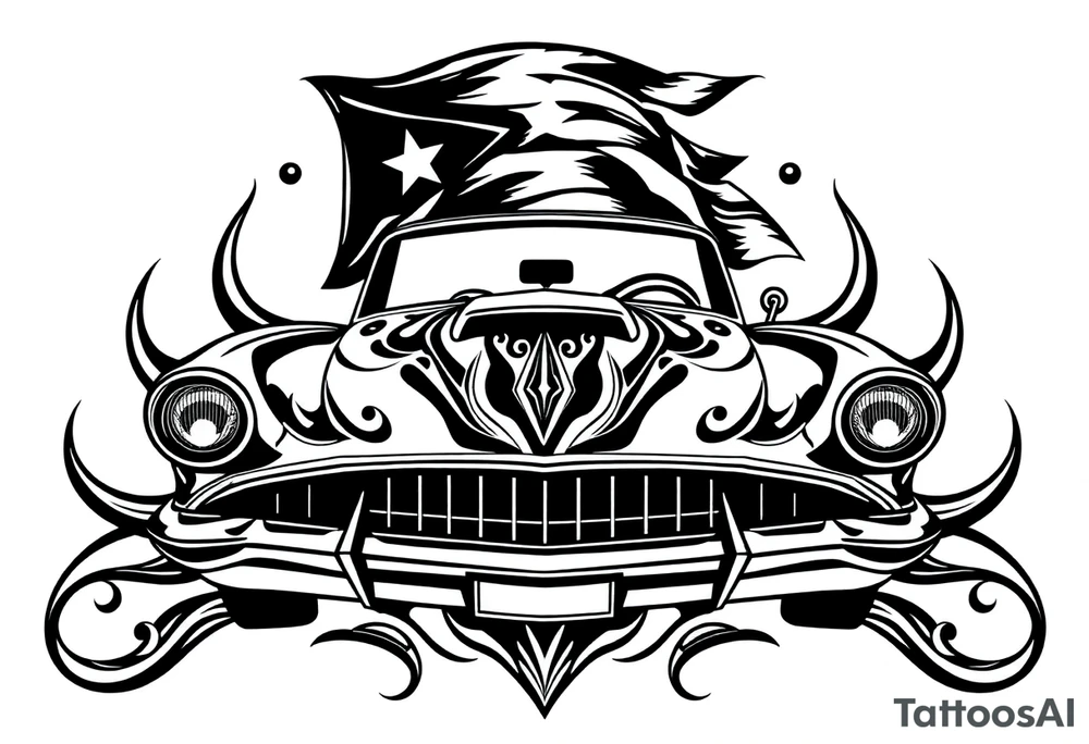 a classic car under a cuban flag tattoo idea