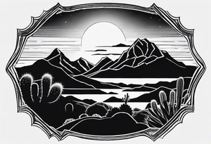 Mountains,  cactus, silhouette of man and woman tattoo idea