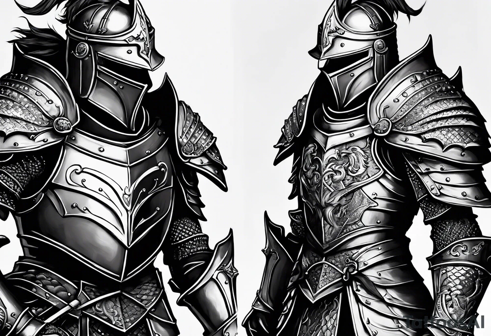 knight in heavy armor full body with dragon tattoo idea