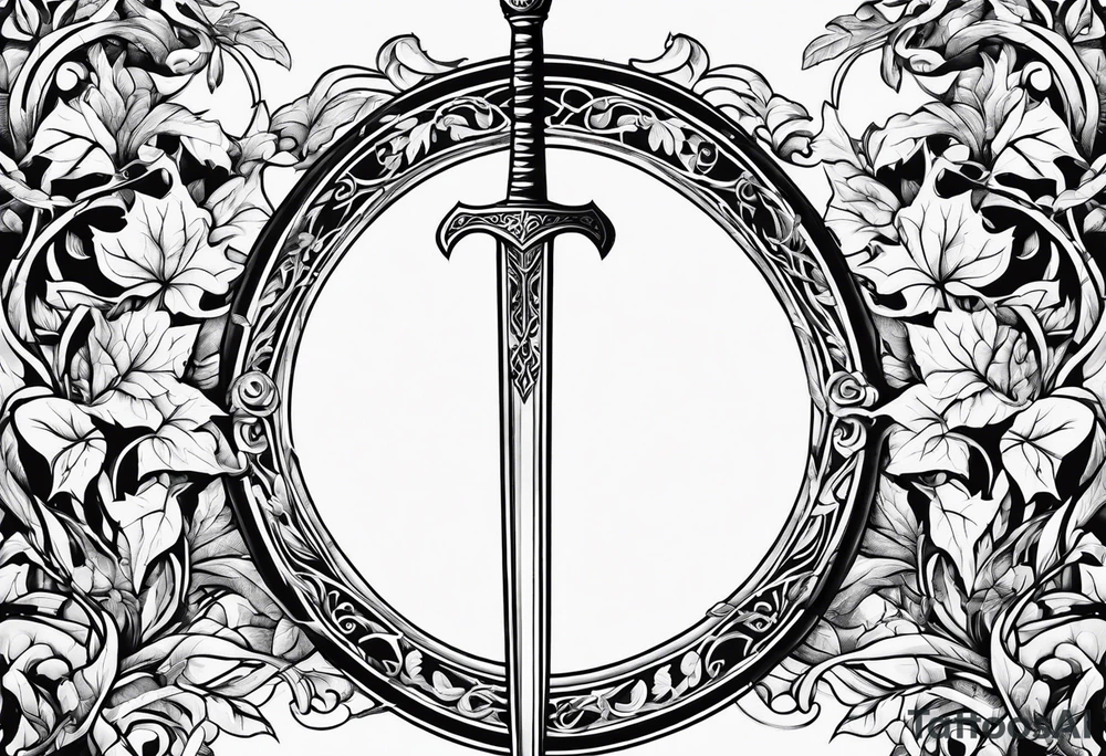 Leafy vines with sword tattoo idea