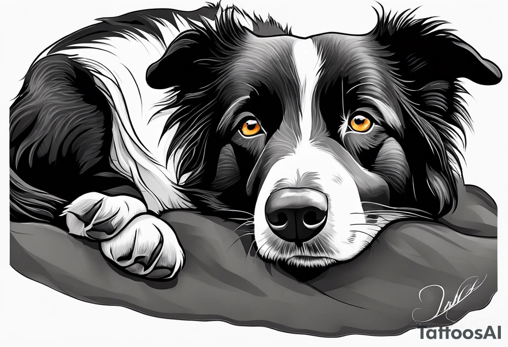 Border collie black with white nose. One eye open . One eye closed on the border collie tattoo idea