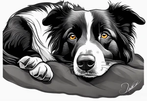 Border collie black with white nose. One eye open . One eye closed on the border collie tattoo idea