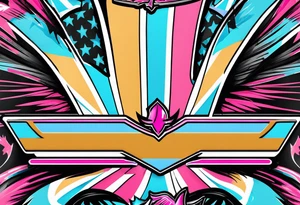 Formula 1 Helment with the Miami logo a palm tree and pink black and light blue colors tattoo idea