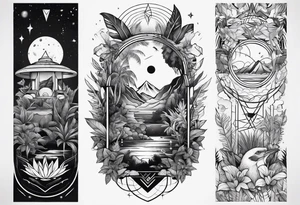 abstract line of jungle and space tattoo idea