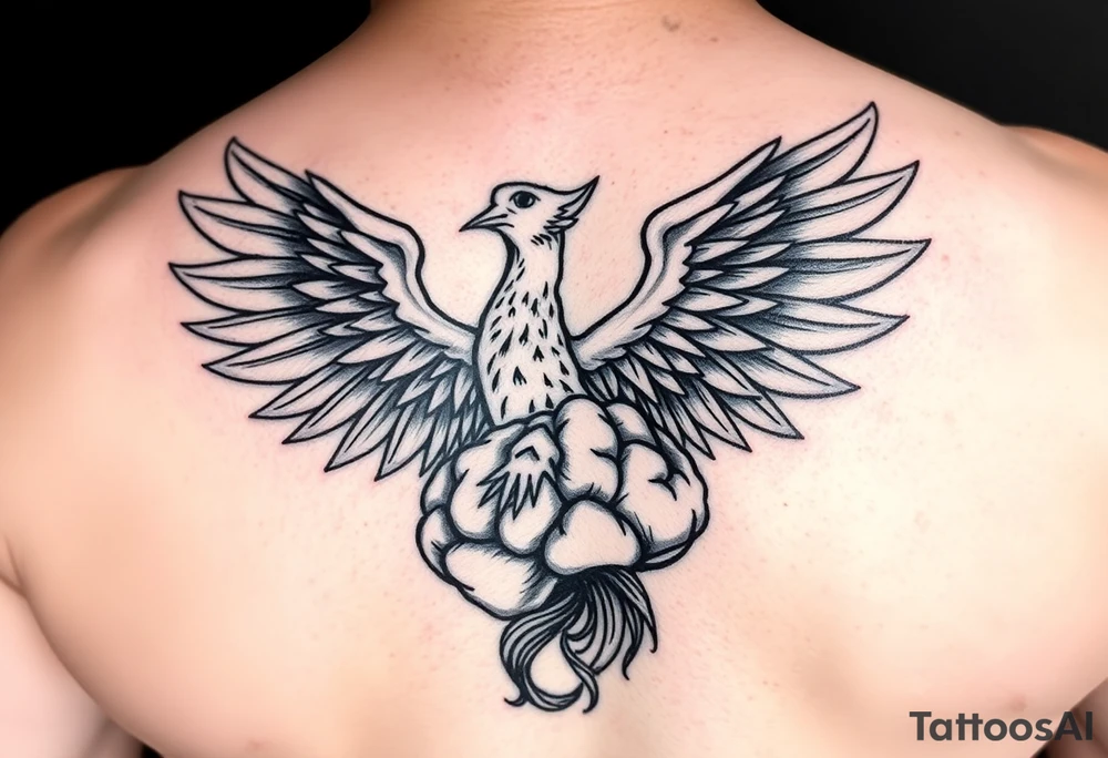 A phoenix rising out of a brain color tattoo idea