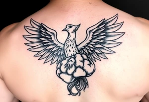A phoenix rising out of a brain color tattoo idea