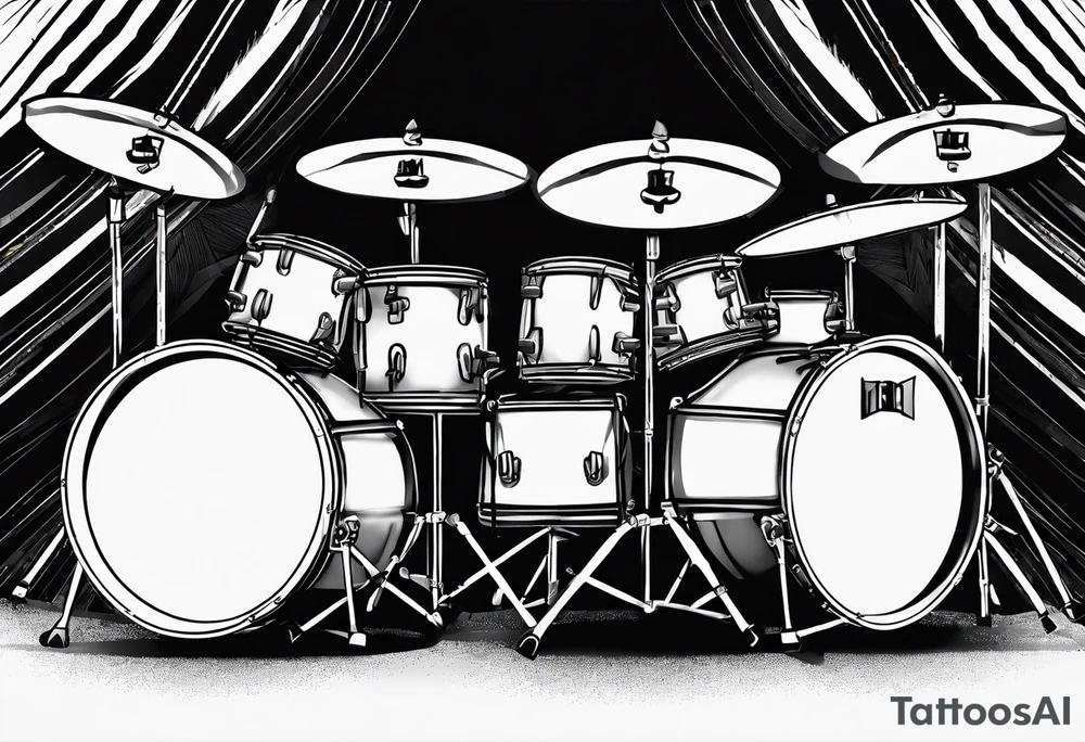 Stylized drums with sticks crossing over them, and a burst effect in the background to represent the energy of playing. tattoo idea