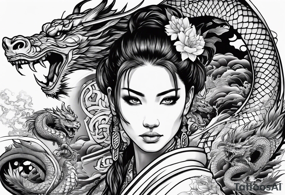Samurai girl with dragon tattoo idea