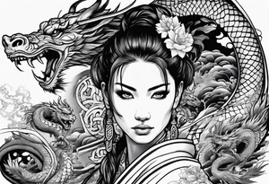 Samurai girl with dragon tattoo idea