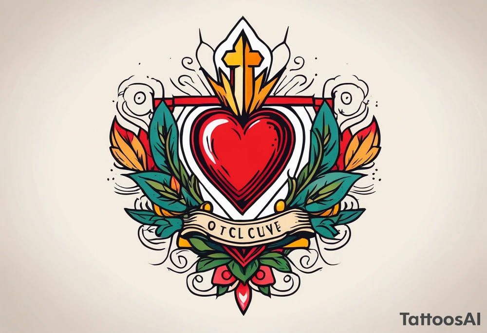 sacred heart vintage traditional tattoo simple sketch old school bold colors with banner tattoo idea