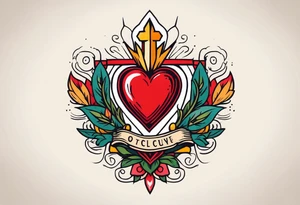 sacred heart vintage traditional tattoo simple sketch old school bold colors with banner tattoo idea