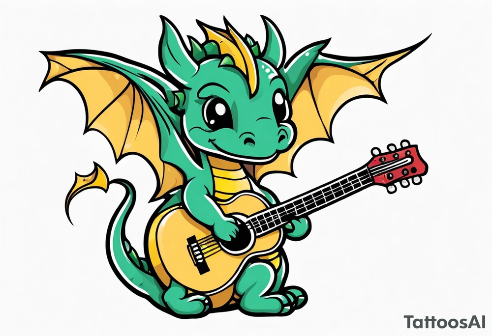 baby dragon with guitar tattoo idea