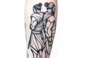 Warrior and Peaceful man standing back to back tattoo idea