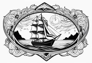delicate boat with sails in a lightning storm tattoo idea