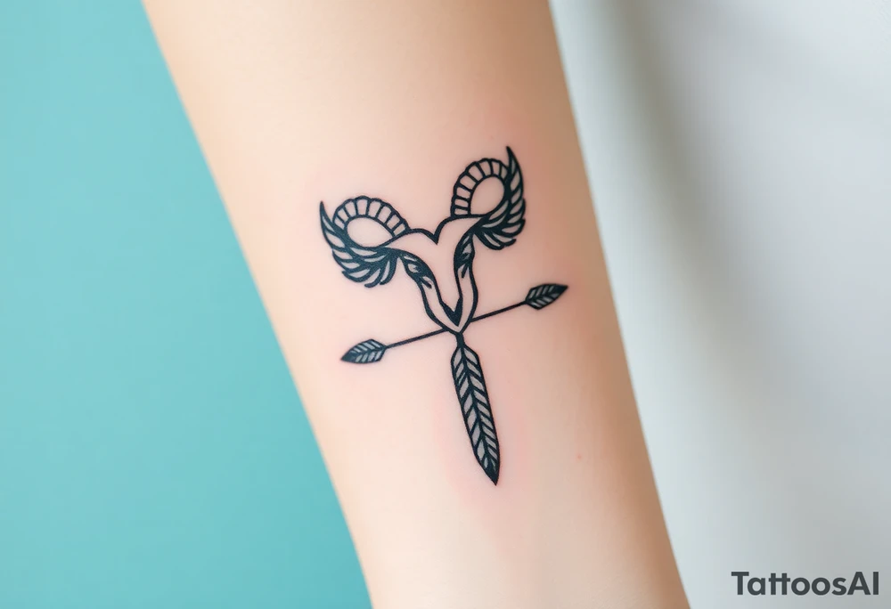 Aries zodiac sign with boho arrow and feathers tattoo idea
