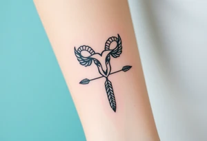 Aries zodiac sign with boho arrow and feathers tattoo idea
