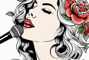 lips singing old school vintage traditional
flowers around and mouth next to microphone tattoo idea