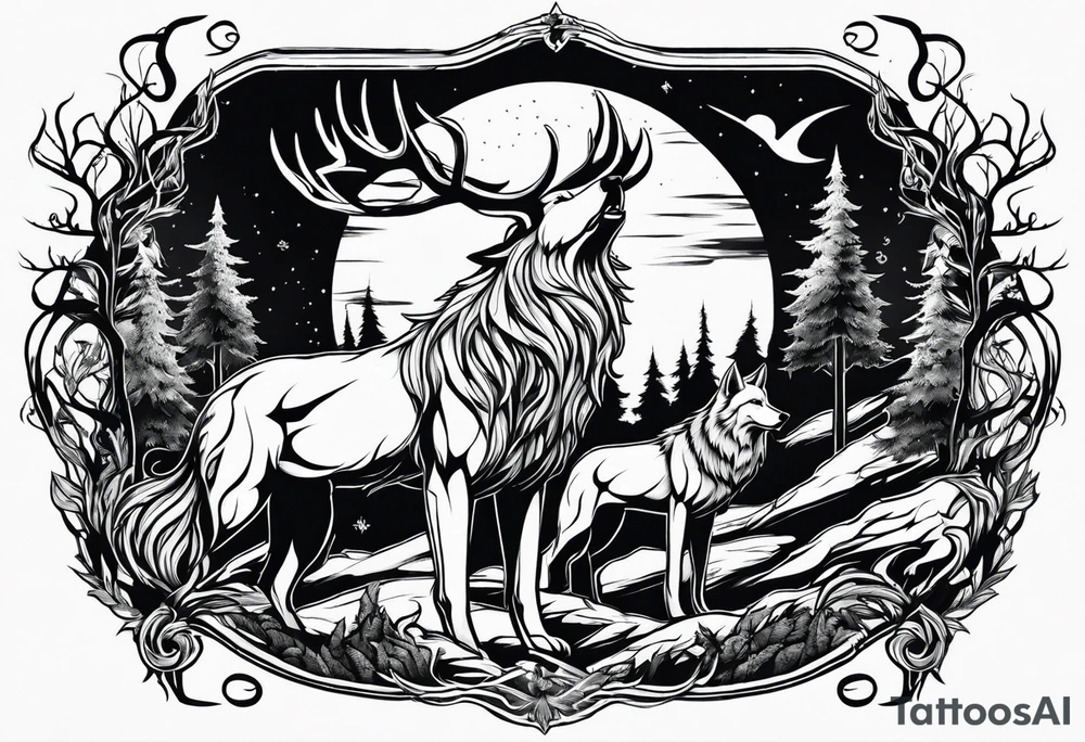 Leshy with wolves tattoo idea