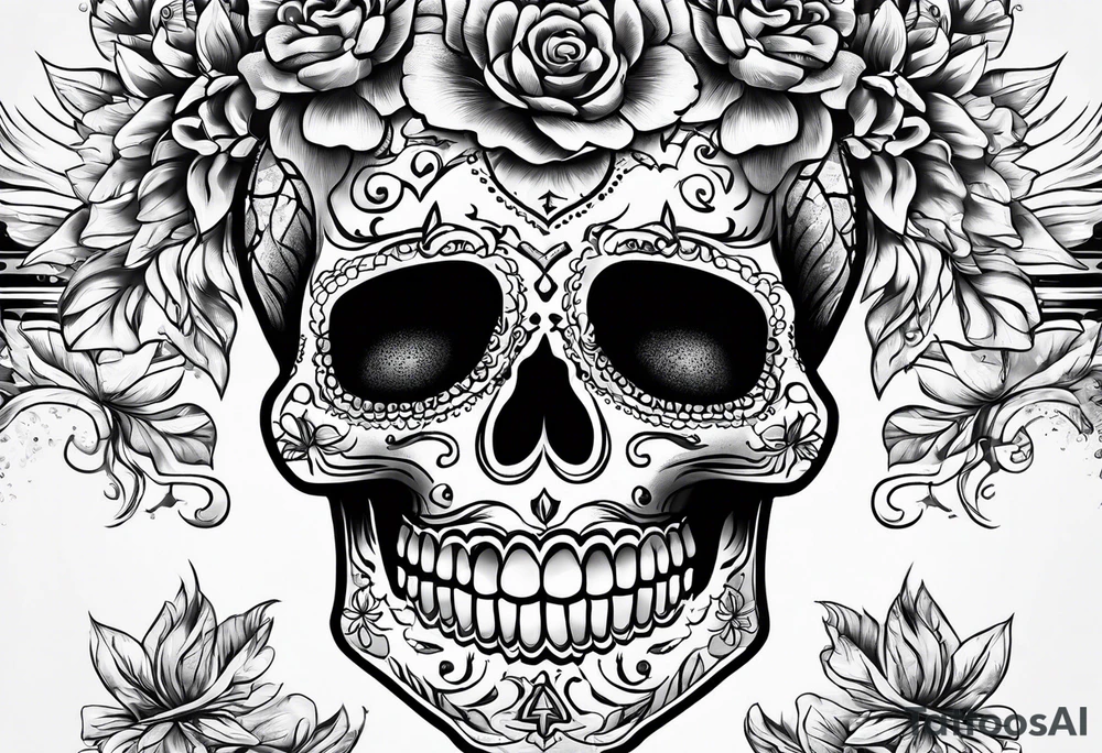 sugar skull with exposed brain on fire tattoo idea