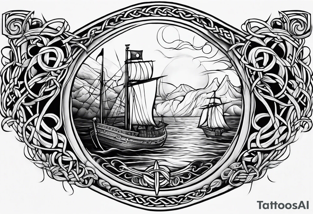 Celtic nautical scene, forearm, half sleeve tattoo idea